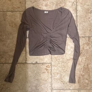 Sunday Best Gray Ruched V-Neck Top